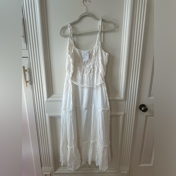 PAIGE Inesa Ruffle-Tiered Midi Dress – White, Size L NWT (Small Mark Flaw) - Picture 8 of 9